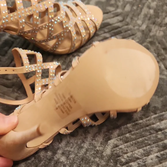 Madden Girl Tan Rhinestone Strappy Heels - Picture 5 of 16